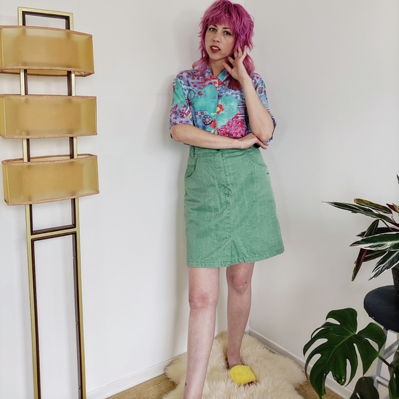 Vintage 80s Minty Green Denim Skirt - Picture 2 of 16